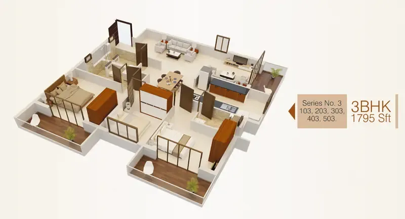 3BHK 1795 Sft